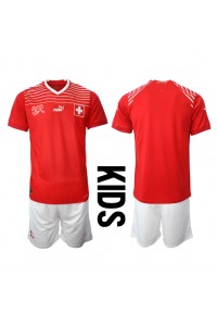 Fotbalové Dres Švýcarsko Dětské Domácí Oblečení MS 2022 Krátký Rukáv (+ trenýrky)